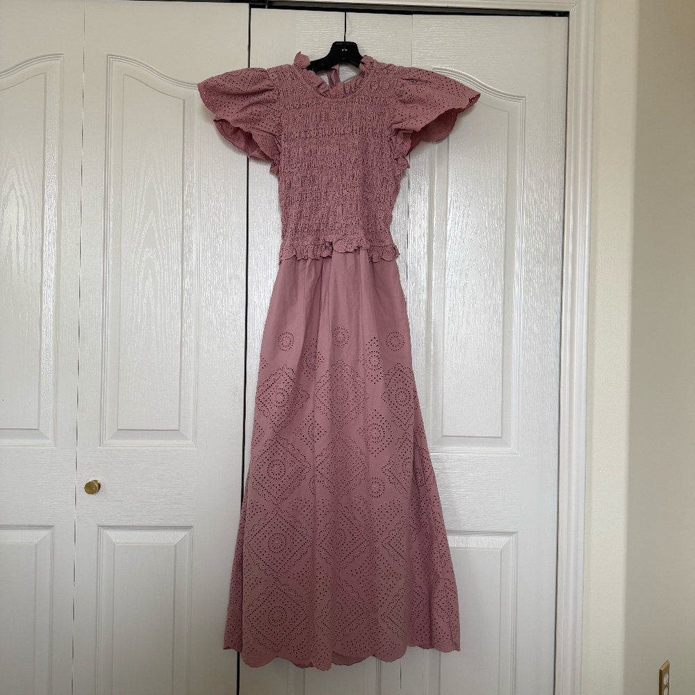 Sea Vienne Eyelet Smocked Midi Dress - NWT